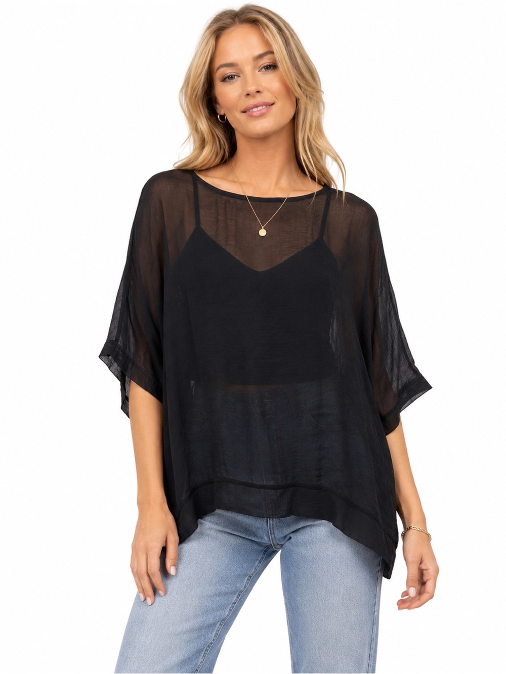 NWT Umgee Size Small Oversized Black Sheer Women's Top Blouse Boutique